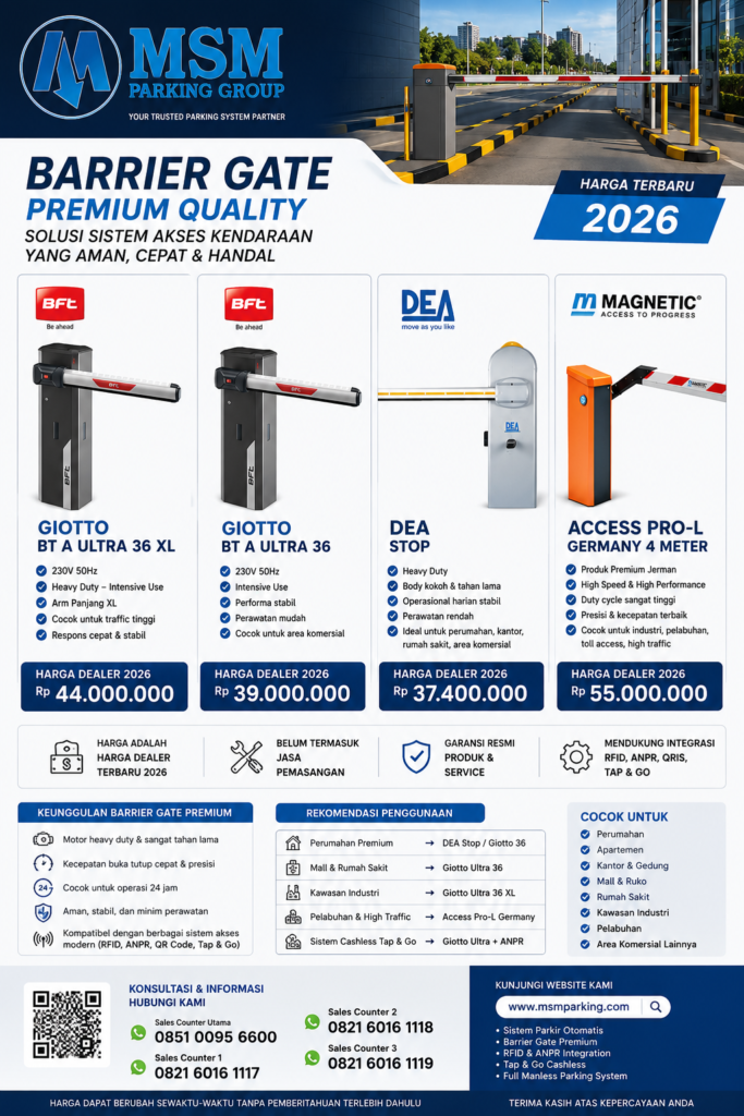 Perbandingan Barrier Gate: Access Pro L (0.9s), BFT Giotto, DEA Pass, dan Ultra Guard