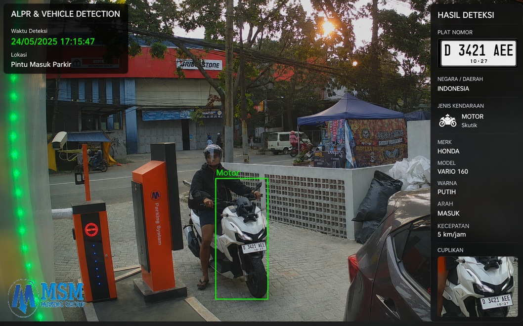 Palang parkir motor ANPR AI